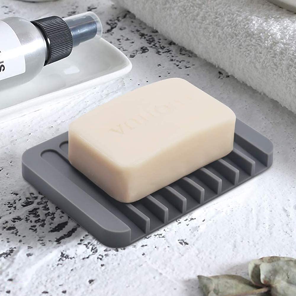 Ramkuwar Silicone Soap Dish Soap Saver Waterfall Anti-Slip Design Soap Holder With Drainage For Shower Kitchen Sink Bathroom Eas